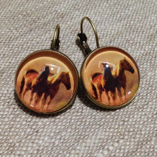 Boucles d'oreilles cabochons bronze - chevaux - boucles d'oreilles - animaux