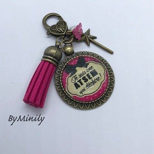 Bijoux de sac atsem - porte-clés atsem qui déchire - porte-clés cabochon - rose - école - idée cadeau - rose