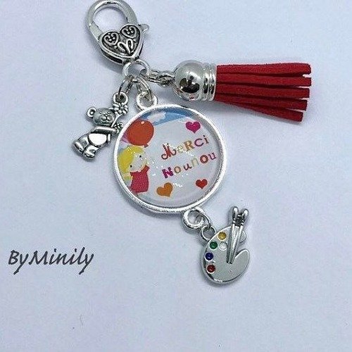 Porte-clés nounou - cadeau nounou -assistante maternelle - rouge - cadeau remerciements