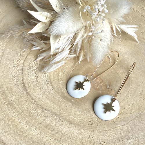 Boucles d’oreilles sequin émaillé, étoile, or, cadeau femme, cadeau fille
