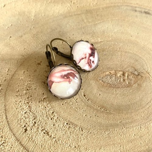 Boucles d'oreilles cabochons dormeuses, bords dentelés, paisley, vintage, rétro