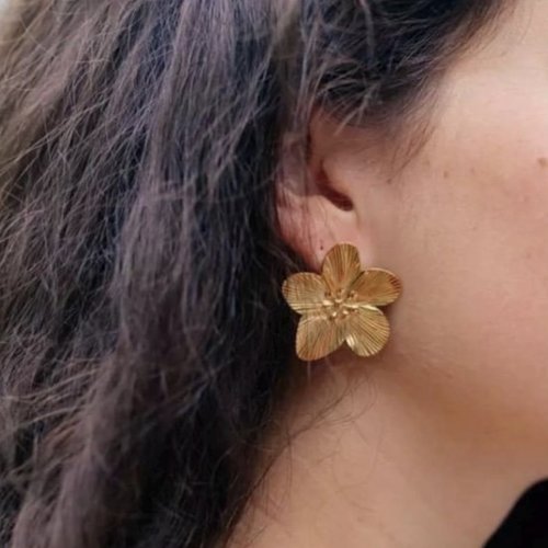 Boucles d'oreilles acier inoxydable doré, fleur de cerisier, bijoux femme, cadeau femme