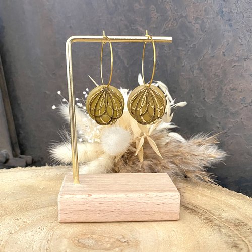 Boucles d’oreilles créoles estampes fleurs dorés, idée cadeau, cadeau de noël