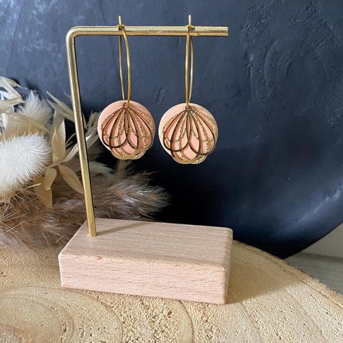 Boucles d’oreilles créoles estampes fleurs dorés, idée cadeau, cadeau de noël