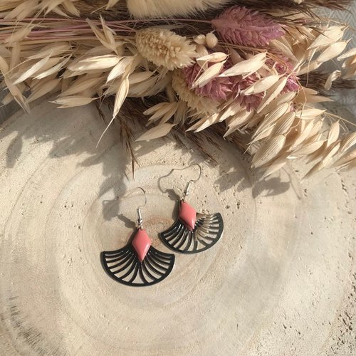 Boucles d’oreilles pendantes fantaisies sequin émaillé, argent, by minily, rose, pastel