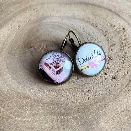 Boucles d'oreilles dormeuses cabochons, italie, vintage, dolce vita