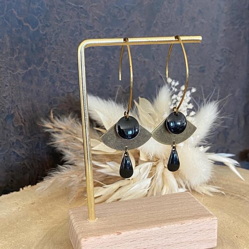 Boucles d'oreilles pendantes sequins émaillés - éventail - japonais
