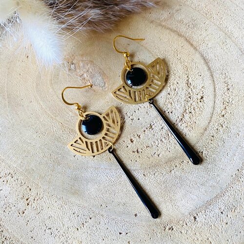 Boucles d’oreilles pendantes noires, chic, sequin émaillé, bijoux femme, cadeau de noel, mariage