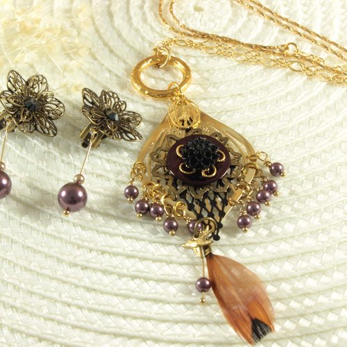 Parure séraphine, parure perles cristal et plumes
