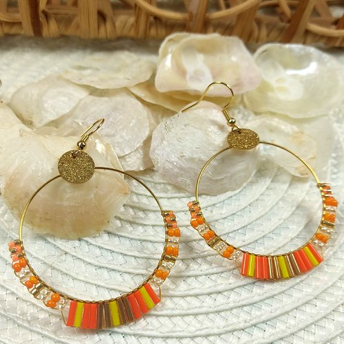 Créoles lucette, perles miyuki orange tissage main