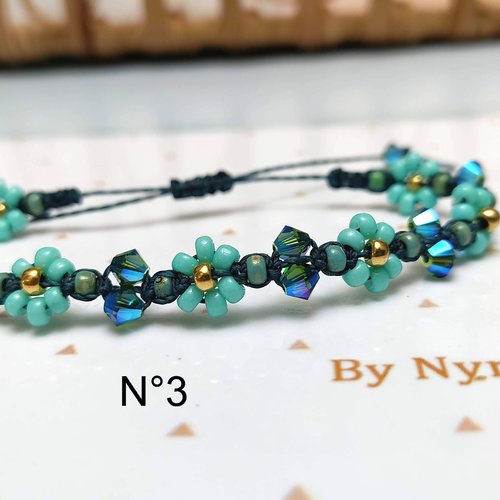 Bracelet petites fleurs vert et cristal de swarovski