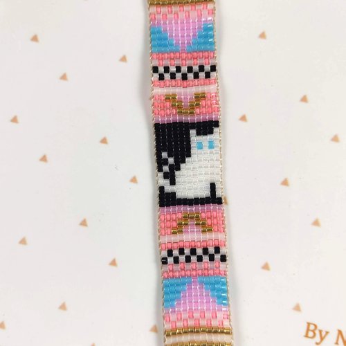 Bracelet chat blanc, tissage de perles en verre