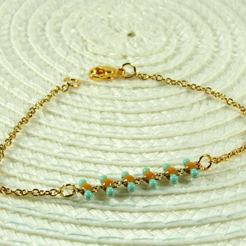 Bracelet minimaliste sharon, chaîne épi bleu turquoise