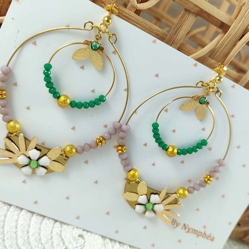 Boucles d'oreilles stella, grosses créoles avec nénuphar