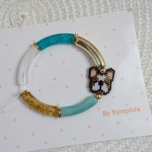 Bracelet simone avec chien bouledogue, caniche, yorkshire au choix, tissage main