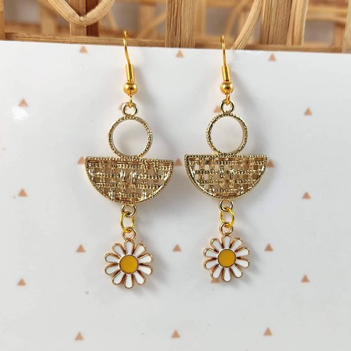 Boucles d'oreilles daisy marguerite émaillée