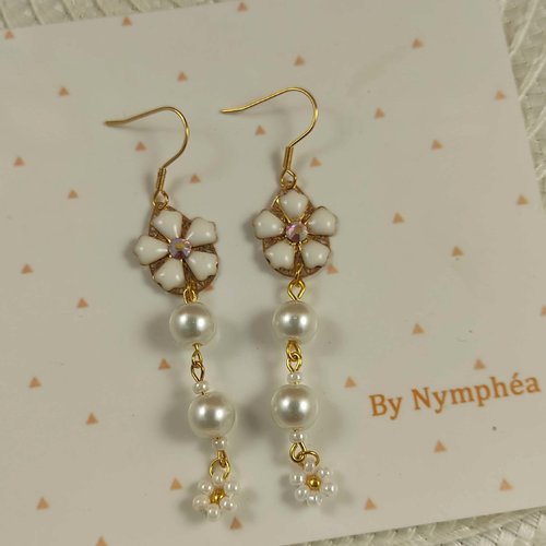 Boucles d'oreilles charlène, perles en verre nacré