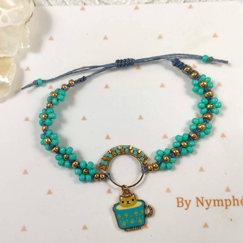 Bracelet kitty petites fleurs et breloques chat