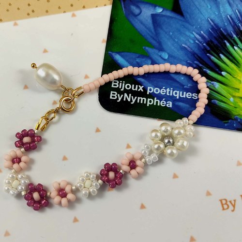 Bracelet fleur marguerite et nacre
