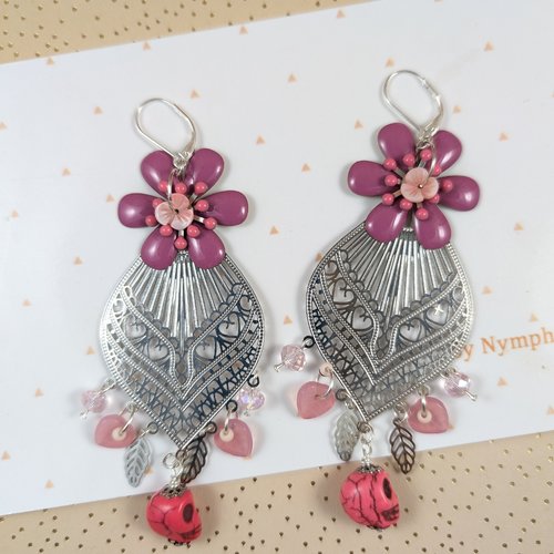 Boucles d'oreilles argentés, boucles tête de mort