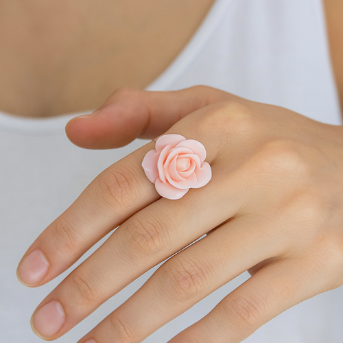 Bague fleur rose en résine