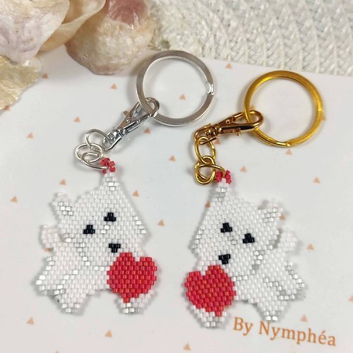 Porte-clé westie en perles
