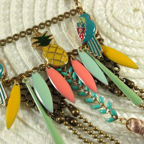 Collier roméo et marcel, collier perroquet et ananas