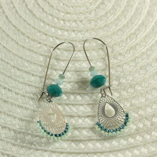 Boucles d'oreilles argenté perles en verre