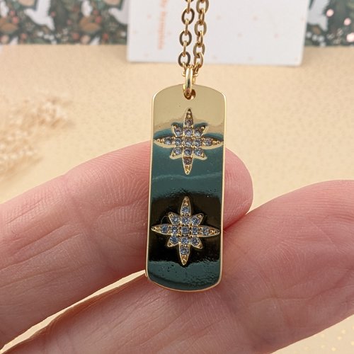 Collier stella, avec pendentif rectangulaire acier inoxydable