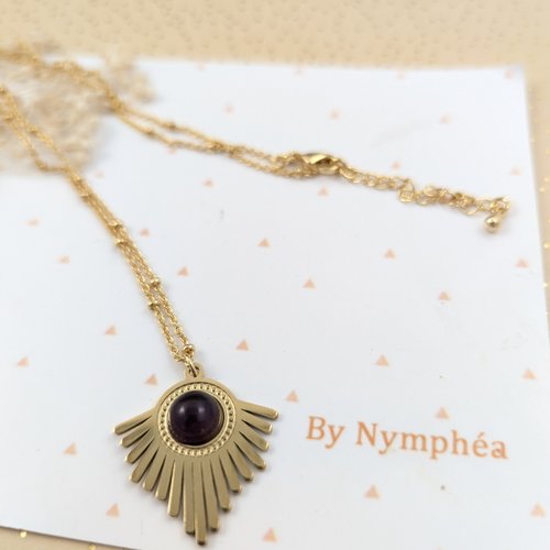 Collier margot avec pendentif améthyste, acier