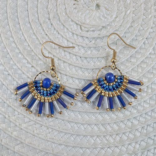 Boucles d'oreilles bohème chic bleu et blanche
