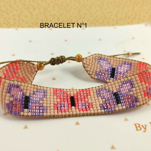 Bracelet manchette papillon tissé main perles