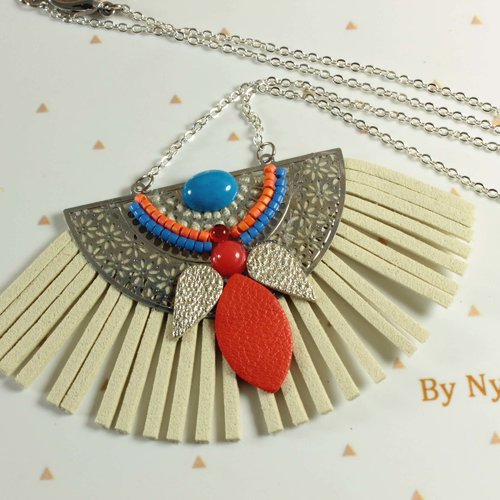 Collier divya, collier plastron cuir et perles miyuki