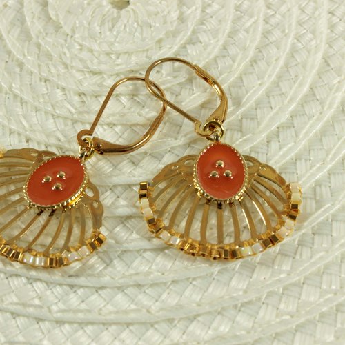 Boucles d'oreilles dorés cali, coquille doré et perles miyuki