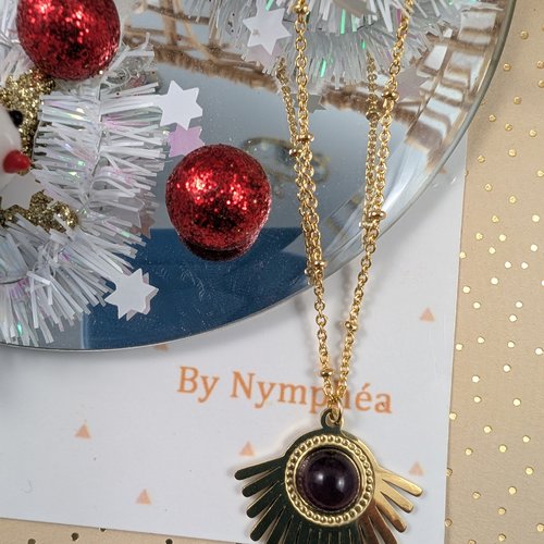 Collier margot avec pendentif améthyste, acier