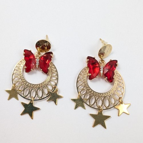 Boucles d'oreilles petites étoiles, papillon rouge