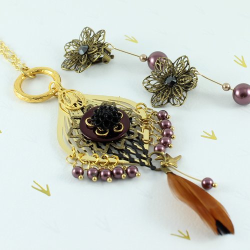 Parure séraphine, parure perles cristal et plumes