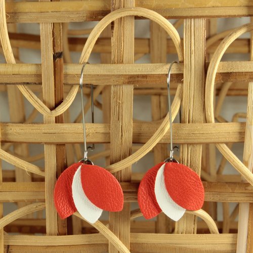 Boucles d'oreilles pétales de cuir orange