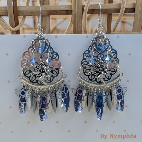 Boucles d'oreilles fée et ange, gouttes en verre et cristal