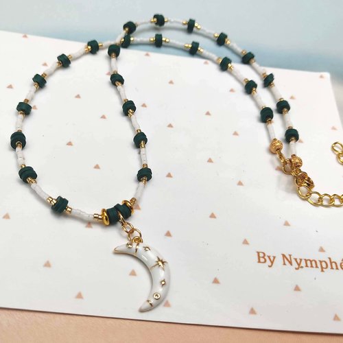 Collier st malo, croissant de lune et perles heishi