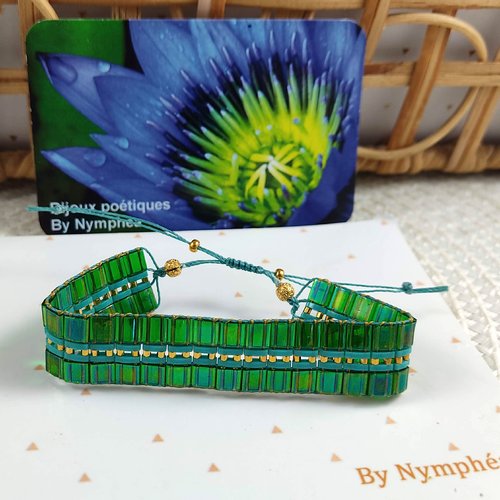 Bracelet tina, perles rectangulaire en verre, tissé main