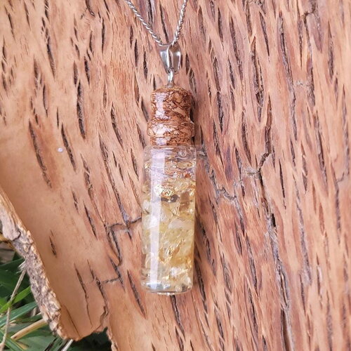 Fiole pendentif &quot;reussite&quot; en citrine fait main idee cadeau