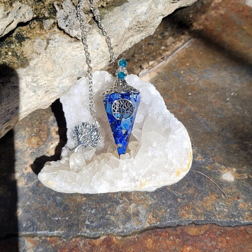 Pendule divinatoire en lapis lazuli radiesthésie fait main orgonite idee cadeau