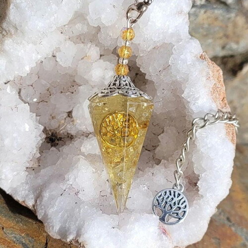 Pendule divinatoire &quot; abondance &quot; en citrine arbre de vie radiesthésie fait main idee cadeau piece unique