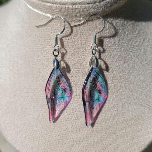 Boucles d'oreilles aile de fée elfique en argent fait main , boucles d oreilles aile papillon fée en résine,idée cadeau pièce unique