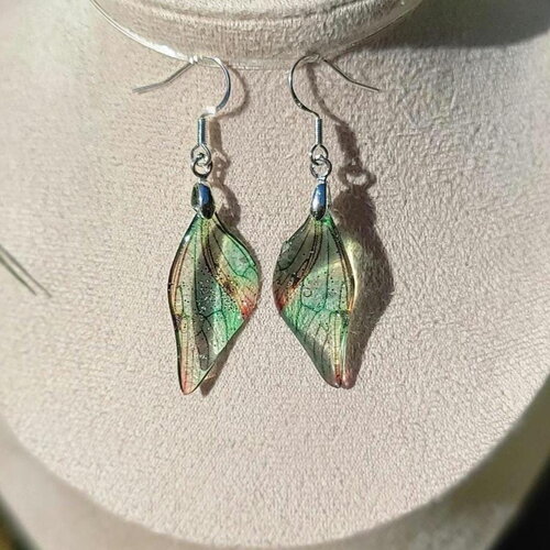 Boucles d'oreilles aile de fée elfique en argent fait main , boucles d oreilles aile papillon fée en résine,idée cadeau pièce unique