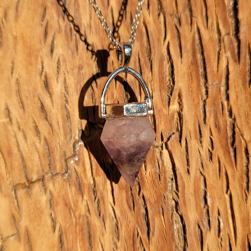 Collier &quot;amour et sagesse&quot; en amethyste et quartz rose pendentif fiole fait main idee cadeau orgonite