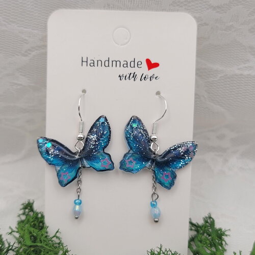Boucles d'oreilles aile de fée elfique en argent fait main , boucles d oreilles aile papillon fée en résine,idée cadeau pièce unique