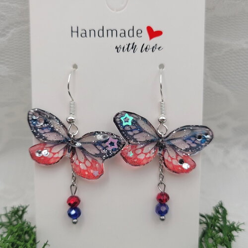 Boucles d'oreilles aile de fée elfique en argent fait main , boucles d oreilles aile papillon fée en résine,idée cadeau pièce unique