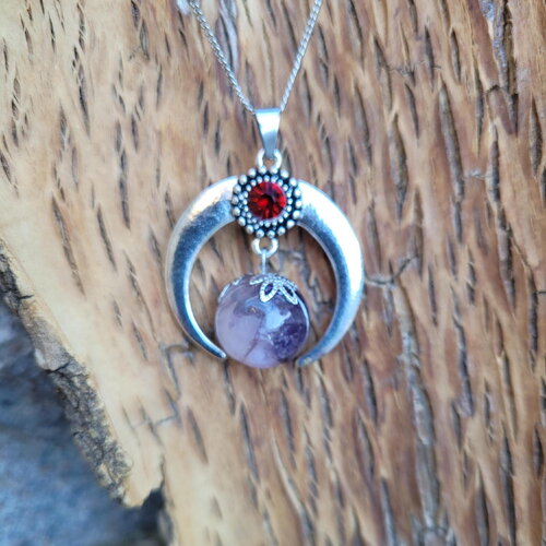 Collier &quot;amour et sagesse&quot; en amethyste et quartz rose lune fait main idee cadeau orgonite